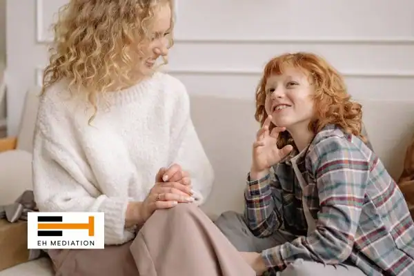 Happy mother and child after sorting child arrangements mediation Lutterworth