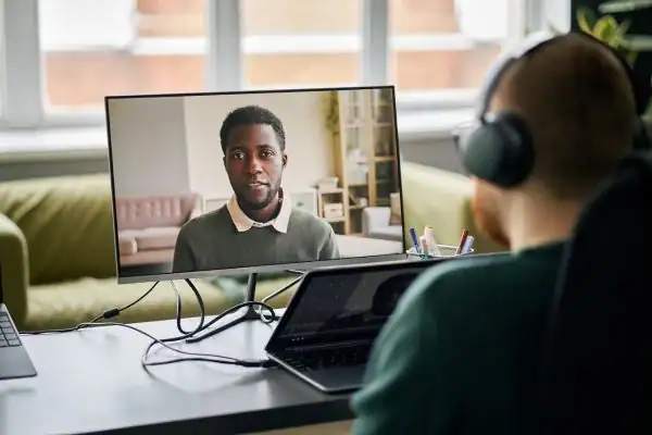 Man attending online mediation Lutterworth MIAMS session
